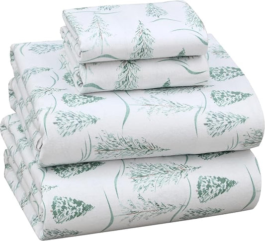 RUVANTI Flannel Sheets Queen Size - 100% Cotton Double Brushed Bed Sheets, Deep Pockets 16 Inches Queen Sheet Set, All Seasons Breathable & Extra Soft - Warm & Cozy, 4 Piece, Alpine Serenity