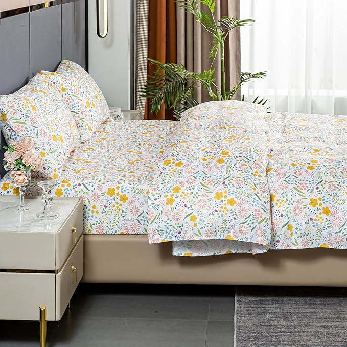 Bedlifes Twin Sheet Set Ultra Soft, Breathable, Silky Flower Deep Pocket 100% Microfiber Bedding, 3 Piece Twin Size Floral