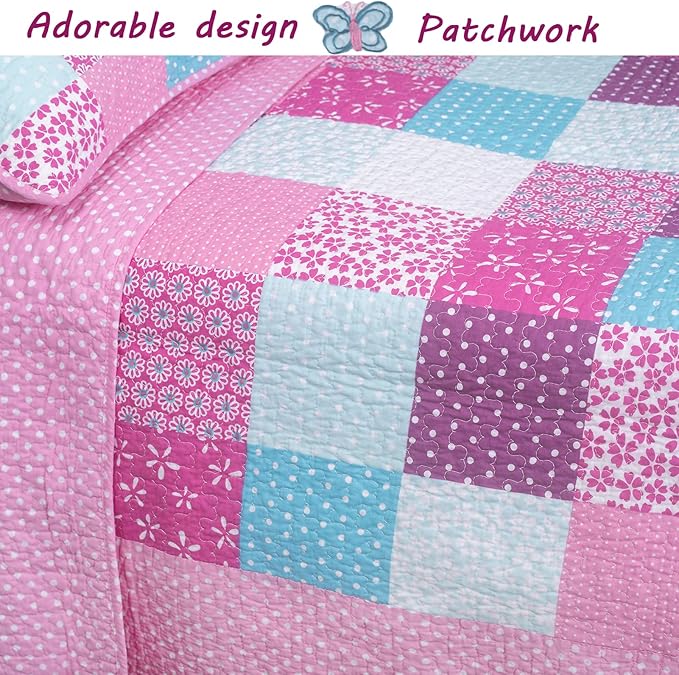 Cozy Line Home Fashions Ballerina Dance Princess Girl 100% Cotton Reversible Bedding Quilt Set, Bedspread Coverlet for All Seasons (Pink Embroidered, Twin - 2 Piece)