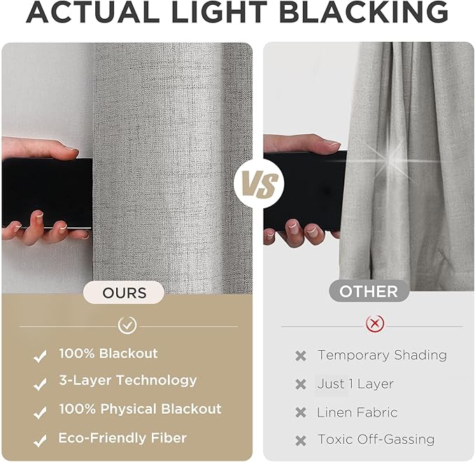 Joydeco 100% Blackout Curtains for Bedroom 84 Inch Long, Linen Black Out Curtains 2 Panels Set With Grommet for Living Room Window, Thermal Insulated Full Light Blocking Drapes Privacy Protection,52"W