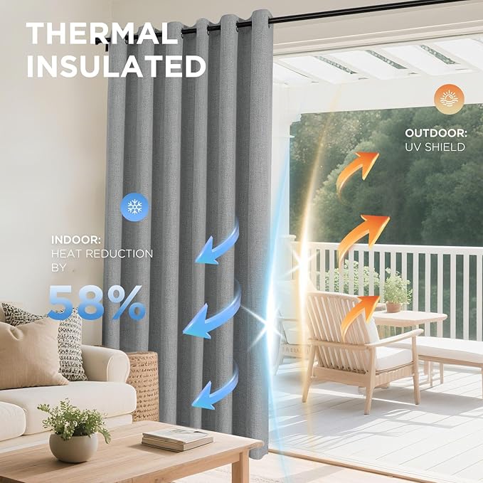 Joydeco Light Grey Blackout Curtains 108 Inches Long, Extra Long Curtains 108 Inch Length 1 Panel for Bedroom, Thermal Insulated Linen Black Out Curtains with Grommets(100x108, Light Grey)