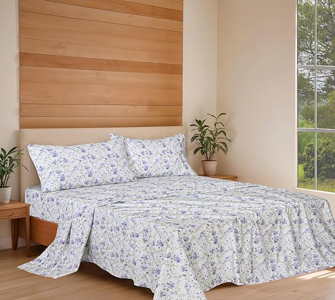 RUVANTI 100% Organic Cotton Sheets King Size, Percale Weave, GOTS Certified, 4-Piece Set, Deep Pocket 15", Crisp & Breathable, Soft Durable Bedding, Sábanas Algodón Orgánico – Heather