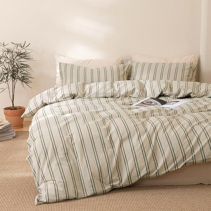 VM VOUGEMARKET Stripe Comforter Set Twin XL Green Striped Bedding Comforter with 2 Pillowcases Modern Farmhouse Style Lightweight Twin Comforter Set for Teen Boys