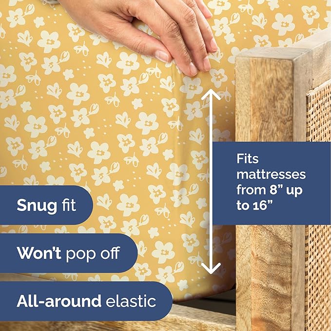 Floral Sheets - Yellow Floral Bed Sheet Set - 1 Flat, 1 Fitted & 2 Pillowcases w/ Deep Pockets - Comfy, Wrinkle & Fade Free - Boho Botanical Bedding - Ultra-Soft, Breathable & Cooling - Full Size Set