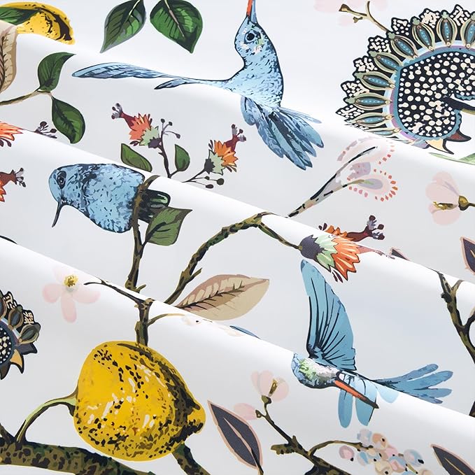 Boho Floral Curtains for Bedroom 63 inch Long 2 Panels Mid Century Botanical Aesthetic Pinch Pleated Drapes,Flower Lemon Bird Printed Thermal Insulated Room Darkening Window Drapes