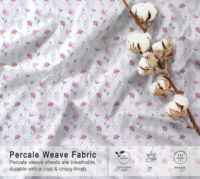 RUVANTI 100% Organic Cotton Sheets Split King, Percale Weave, GOTS Certified, 5-Piece Set, Deep Pocket 15", Crisp & Breathable, Soft Durable Bedding, Sábanas Algodón Orgánico – Obsessed Stems