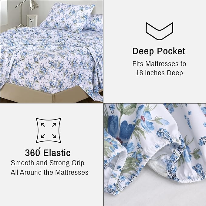 RUVANTI 100% Cotton Twin Sheets Set, 3 Pieces, Soft & Breathable Percale Weave Bedding, Deep Pocket 16", Hotel Standard, Crisp Cool Feel, Durable, Perfect Floral Bed Sheet, Paislyona