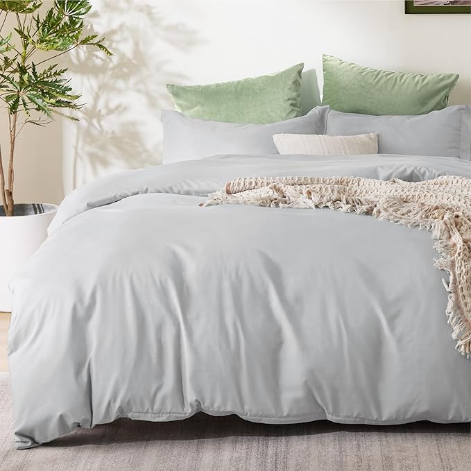 Bedsure Duvet Cover California King Size - Soft Double Brushed Bedding Set for Kids & Adults, Zipper Closure, 3 Pieces, Includes 1 Duvet Cover (104"x98") & 2 Pillow Shams, NO Comforter, Silver Grey