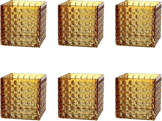 MARTAGE Square Vases Set of 6, 4" x 4" x 4" Square Glass Vases for Flowers, Amber Flower Vase for Centerpieces, Small Bubble Vase for Wedding, Party, Home, Office, Parties, Events