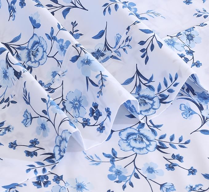 RUVANTI 100% Cotton Twin Sheets Set, 3 Pieces, Soft & Breathable Percale Weave Bedding, Deep Pocket 16", Hotel Standard, Crisp Cool Feel, Durable, Perfect Floral Bed Sheet, Annual