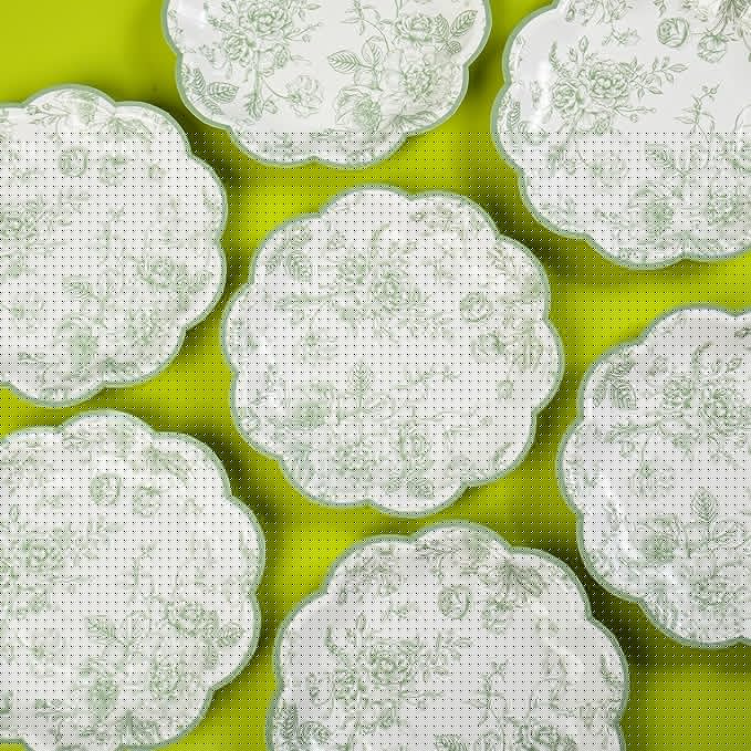 48 Pcs Sage Green Floral Party Plates Vintage Floral Leaf Disposable Paper Plates Wildflower Green Toile 7" Scalloped Rim Dessert Plates for Christmas Birthday Bridal Tea Party Supplies