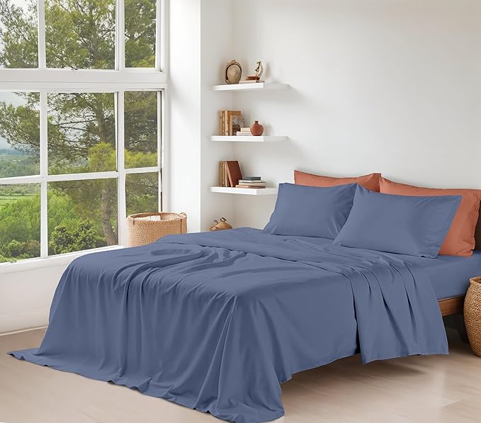 RUVANTI 100% Organic Cotton Sheets King Size, Percale Weave, GOTS Certified, 4-Piece Set, Deep Pocket 15", Crisp & Breathable, Soft Durable Bedding, Sábanas Algodón Orgánico – Wild Wind