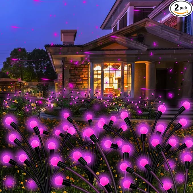 Kohlrabi Solar Garden Lights Outdoor, 2 Pack 20 LED Solar Pink Firefly Lights Waterproof, Sway by Wind, Swaying Light for Yard Patio Backyard Garden Planter Flower Bed Pathway Outdoor Decoration