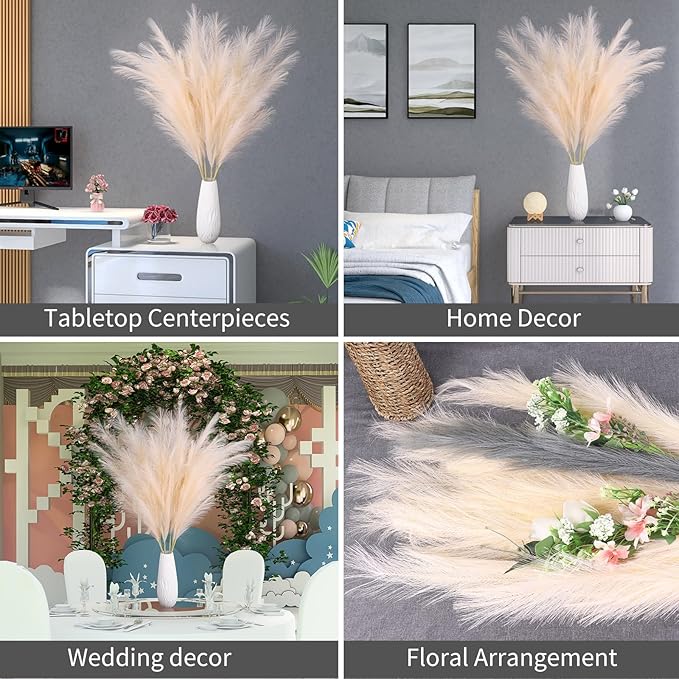 Pampas Grass Decor Tall, 43"/110cm Faux Pampas Grass 6 Stems Large Pompass Grass Branches Tall Bulk Boho Flower Arrangement for Home Room Wedding Party Decor(Purple)