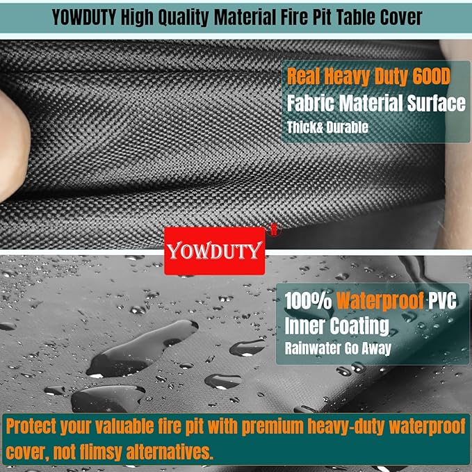 YOWDUTY Rectangular Propane Gas Fire Pit Table Cover 48x28x24 In, Waterproof Heavy Duty 600D Rectangle Outdoor Fireplace Cover 48 In, All-weather Protection For Patio Firepit Table 45-48 In