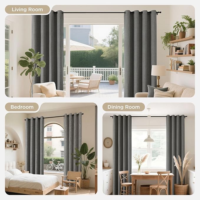 Joydeco Blackout Curtains 90 Inches Long 2 Panels Burg, Room Darkening Curtains for Bedroom, 100% Black Out Textured Thermal Drapes Privacy Protection 2 Panels Set(W52 x L90 Inch, Grey)