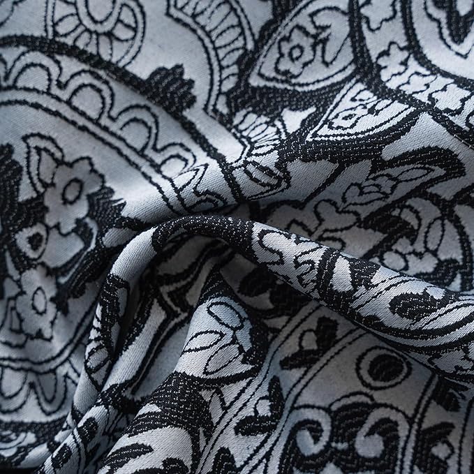 ENJOYBRIDAL Black Paisley 96 Inch Curtains for Bedroom Semi Sheer Drapes Light Filtering Boho Rod Pocket Long Window Curtains 2 Panel Sets Living Room Farmhouse Printed Jacquard Window Treatments