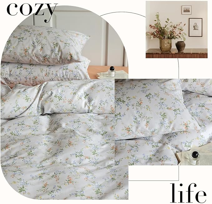 LifeTB Botanical Floral Duvet Cover Twin XL 3 Pieces Vibrant Flower Duvet Cover with Zipper Closure Girls Cottagecore Bedding Set Cotton Vintage Country Comforter Cover Boho Flower Bedding Set