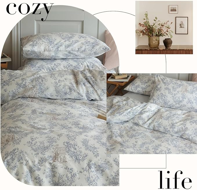 Vintage Botanical Flower Duvet Cover Full Size 3 Pieces Cotton Garden Floral Duvet Cover Boho Chic Farmhouse Bedding Set Full Cabin Country Style Floral Comforter Cover Cottagecore Flower Bedding Set