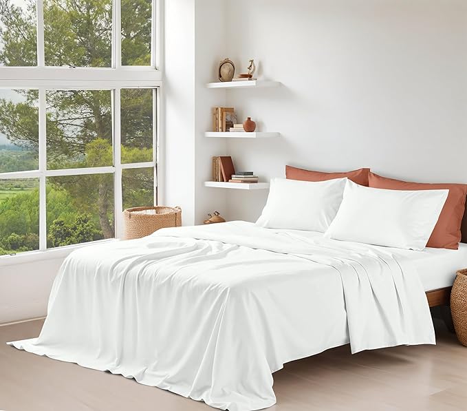 RUVANTI 100% Organic Cotton Sheets King Size, Percale Weave, GOTS Certified, 4-Piece Set, Deep Pocket 15", Crisp & Breathable, Soft Durable Bedding, Sábanas Algodón Orgánico – Bit of Blue