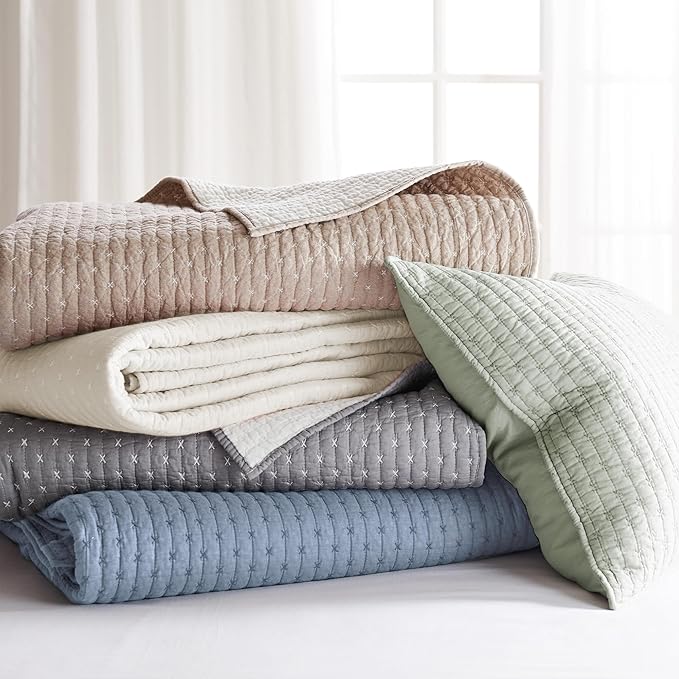 Levtex Home - Cross Stitch Bedspread Set - Full Bedspread and Two Standard Shams - Cross Stitch Pattern - Bedspread (100x104in.) and Sham (20x26in.) - Cotton