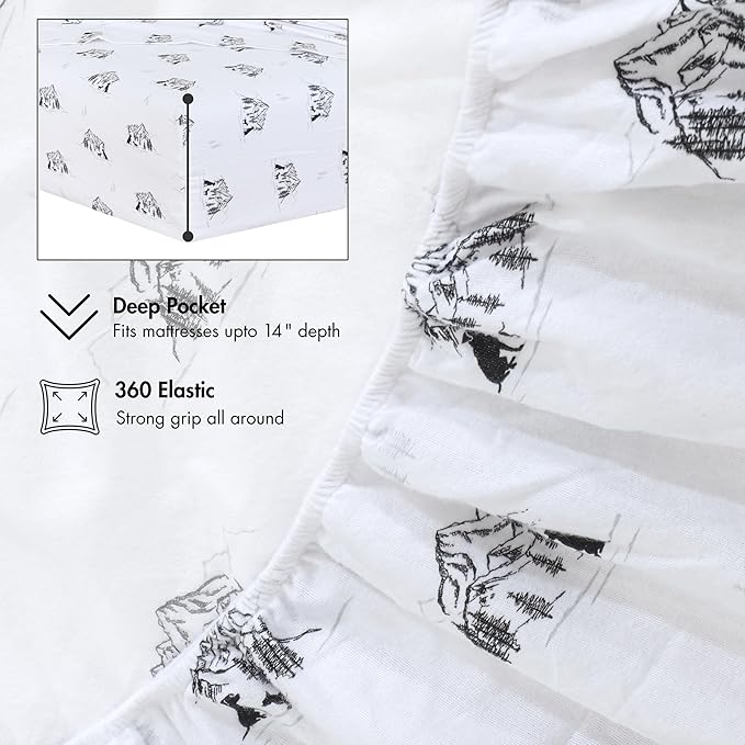 RUVANTI Flannel Sheets California King Size - 100% Cotton Brushed Cal King Bed Sheets Set - Deep Pockets 14 Inches - All Seasons Breathable & Extra Soft - Warm & Cozy, 4 Piece, Soul Dog White