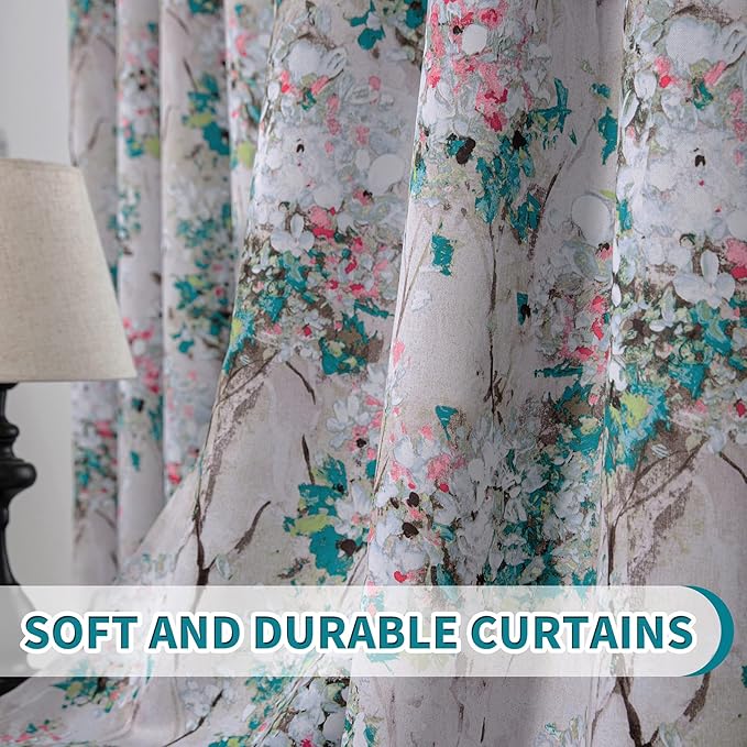 MYSKY HOME Floral Blackout Curtains 63 inch Length 2 Panels Pink Blue Privacy Protection Curtains for Bedroom Thermal Curtains for Living Room Grommet Watercolor Dining Room Window Curtains