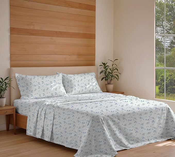 RUVANTI 100% Organic Cotton Sheets King Size, Percale Weave, GOTS Certified, 4-Piece Set, Deep Pocket 15", Crisp & Breathable, Soft Durable Bedding, Sábanas Algodón Orgánico – Butter Flight