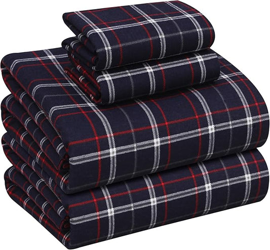 RUVANTI Flannel Sheets King Size - 100% Cotton Brushed King Size Sheets Set - Deep Pockets 16 Inches Bed Sheets - All Seasons Breathable & Extra Soft - Warm & Cozy, 4 Piece, Yankees Blue