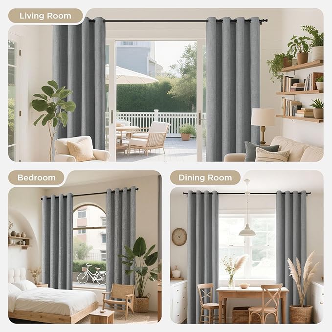 Joydeco Light Grey Blackout Curtains 120 Inches Long, Extra Long Curtains 120 Inch Length 1 Panel for Bedroom, Thermal Insulated Linen Black Out Curtains with Grommets(100x120, Light Grey)