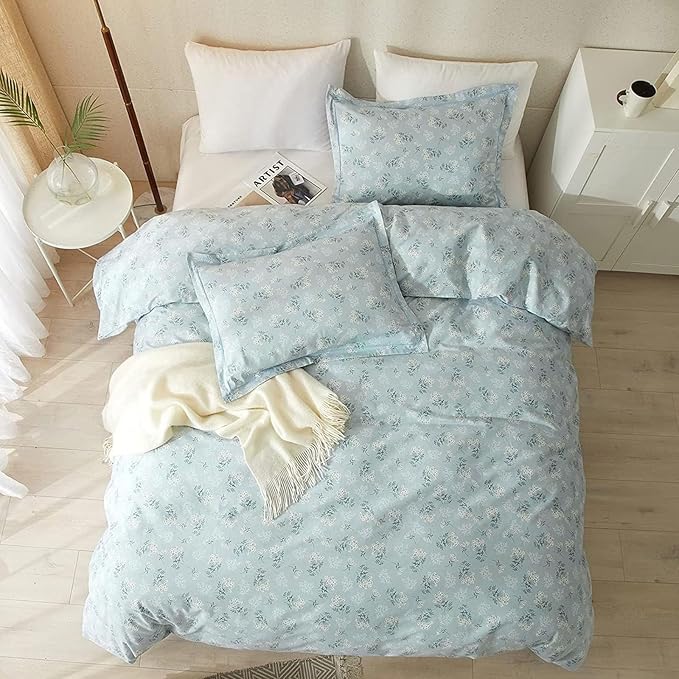 LifeTB Vintage Floral Comforter Set Full Size Farmhouse Blue Flower Bedding Comforter Chic Floral Girls Cottagecore Bedding Set Soft Microfiber Cute Flower Botanical Comforter Set for All Season