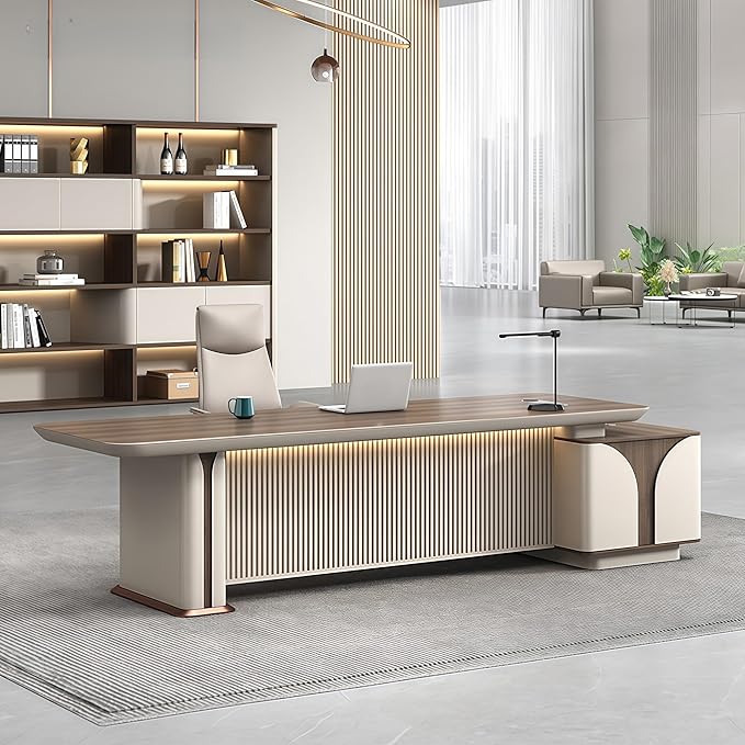 Modern L Shaped Desk, 94.5 inch Large Desk with Storage, Executive Desks for Home Office No Installation Required with Drawers and Lockable
