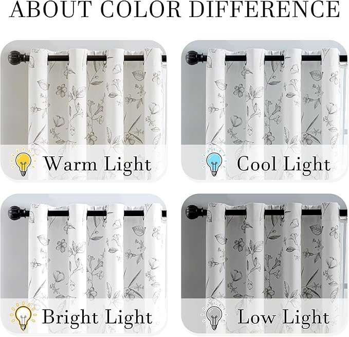 ChrisDowa 100% Blackout Floral Curtains 72 Inches Long 2 Panels for Bedroom Living Room Grey Flower Patterned Room Darkening Thermal Insulated Soundproof Grommet Window Treatments Drapes,52X72