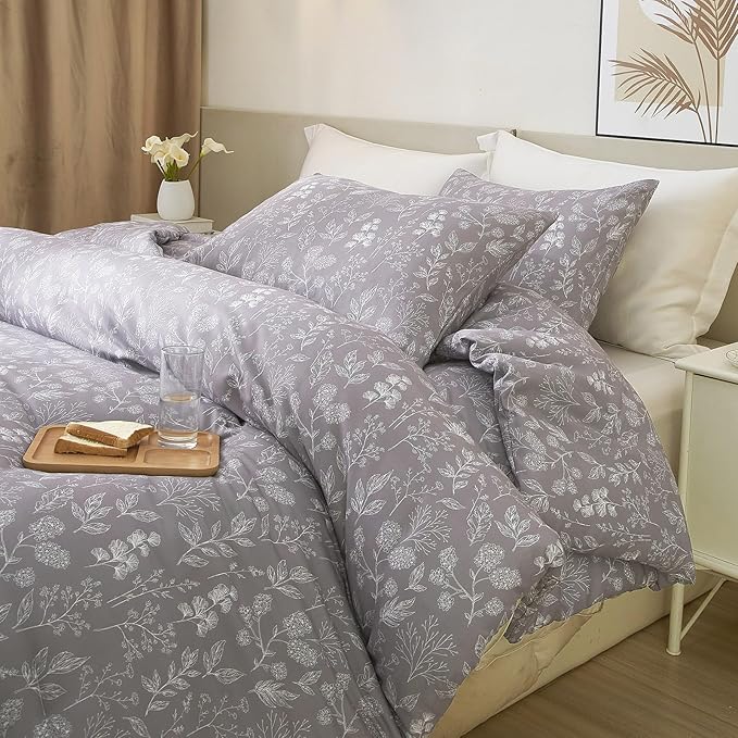 HighBuy Garden Lavender Floral Comforter Set King Size Boho Chic Vintage Floral Bedding Comforter Set 1 King Comforter with 2 Pillowcases Lightweight Bedding Set Flowers Botanical Comforter Sets