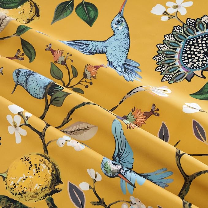 Mustard Yellow Curtains for Living Room Bedroom, Aesthetic Unique Rustic Pinch Pleated Drapes Cottagecore Floral Flower Printed Modern Farmhouse Window Treatment 63 Inch Length 2 Panels