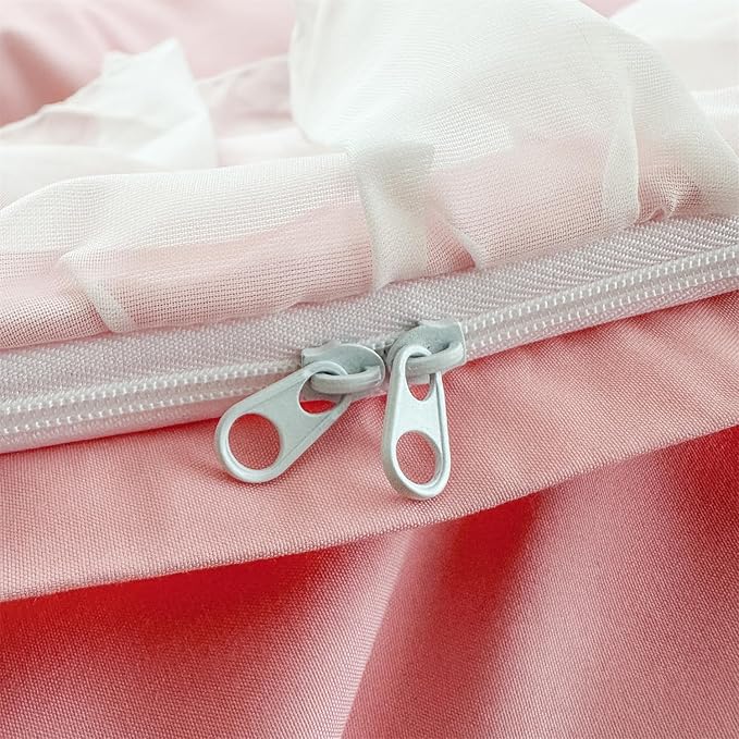 Girls Lace Bedding,Full Comforter Cover Set, Chic Ruffled Duvet Cover with Lovely Bow,Princess Style 1 Duvet Cover with 2 Pillowcases, No Comforter-Bright Pink,Full Size