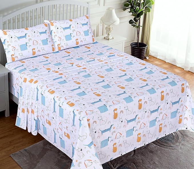 RUVANTI 100% Cotton Twin XL Sheet Sets, 3 Pieces, Soft & Breathable Percale Weave Bedding, Deep Pocket 16", Hotel Standard, Crisp Cool Feel, Durable, Perfect Size Floral Sheets, Puppy Me