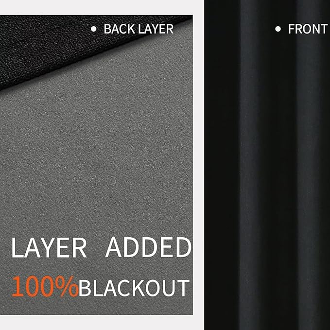 Joydeco Blackout Curtains 96 Inch Length, 1 Panel for Bedroom, Thermal Insulated Linen Black Out Curtains with Grommets (100x96)