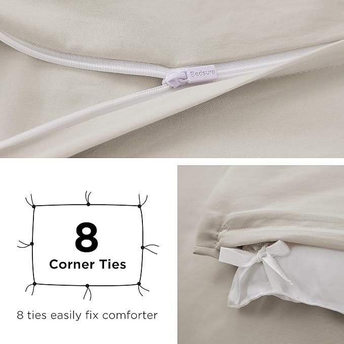 Bedsure Duvet Cover with Fitted Sheet Twin/Twin XL - Deep Pocket, Hotel Luxury Soft Double Brushed Bedding Set with Zipper Closure, 1 Duvet Cover, 1 Fitted Sheet, 1 Pillow Shams, NO Comforter, Linen