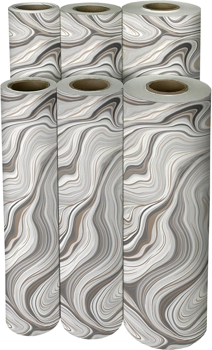 Jillson Roberts Bulk Gift Wrap, Everyday Gift Wrapping Supplies, Marbelized Silver, Full Ream 833 feet x 30 inches