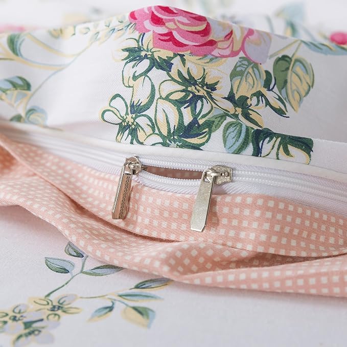 FADFAY Duvet Cover Set Twin Pink Rose Floral Bedding Shabby Peony Flower Quilt Cover Set Vintage Farmhouse Bedding 100% Cotton Soft Comforter Cover Set with Hidden Zipper Closure 3Pcs, Twin Size