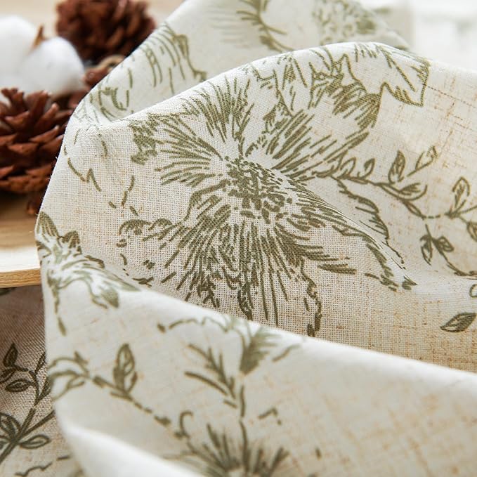 jinachan Linen Blend Floral Curtains for Living Room 96 Inch Length Christmas Sage Green Printed Curtain Rod Pocket Back Tab Farmhouse Peony Flower Patterned Drapes Bedroom Curtains Set 2 Panels