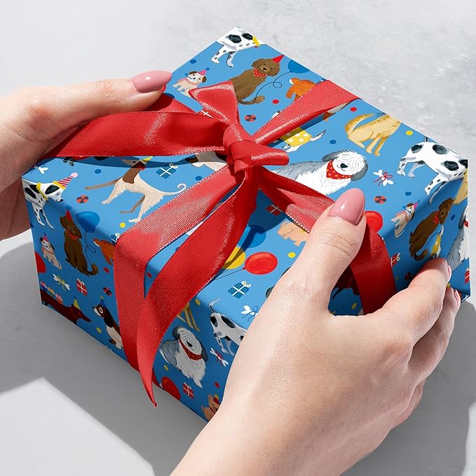 Jillson Roberts Birthday Gift Wrap, Party Dogs (8 Rolls 5 feet x 30 inches)