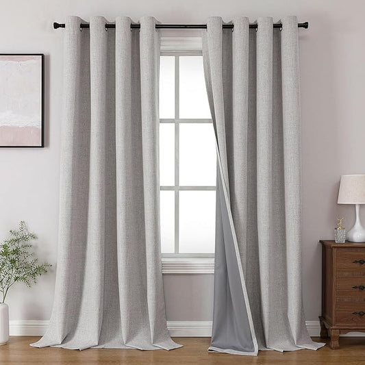 Joydeco Blackout Curtains 120 Inches Long 2 Panels Burg, Room Darkening Curtains for Bedroom, 100% Black Out Textured Thermal Drapes Privacy Protection 2 Panels Set(W52 x L120 Inch, Greyish White)
