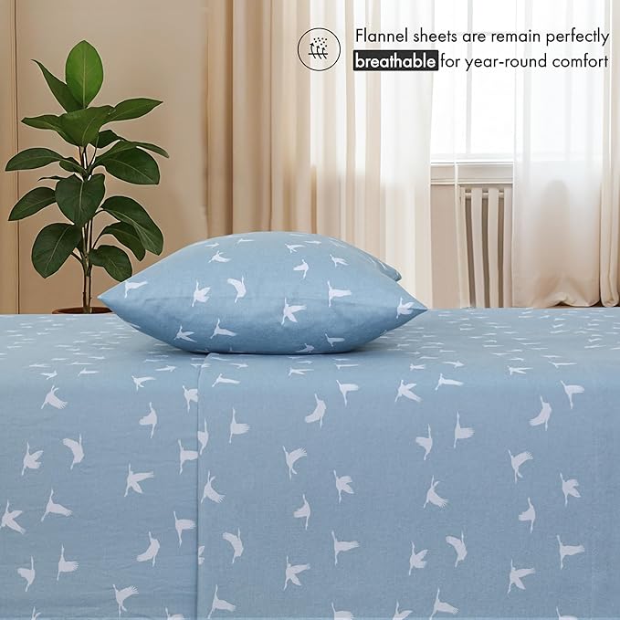 RUVANTI Flannel Sheets King Size - 100% Cotton Brushed King Bed Sheets Set - Deep Pockets 16 Inches - All Seasons Breathable & Extra Soft - Warm & Cozy, 4 Piece, We Fly