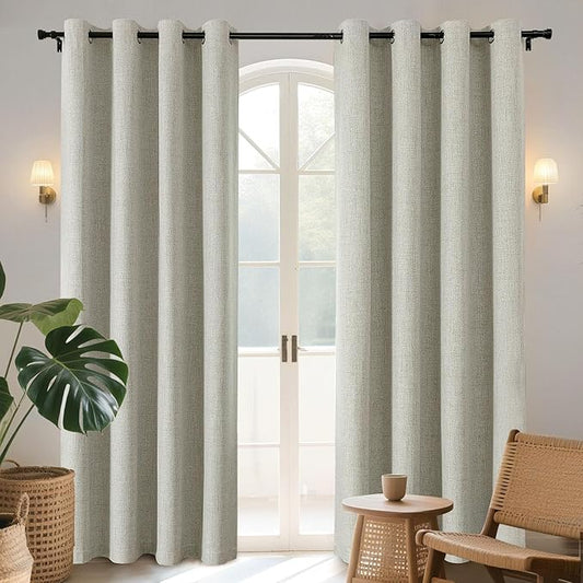 Joydeco Blackout Curtains 84 Inches Long, Light Beige Curtains 84 Inch Length 2 Panels Set for Bedroom Living Room, Thermal Insulated Linen Blackout Curtains with Grommets(52x84 inch, Light Beige)