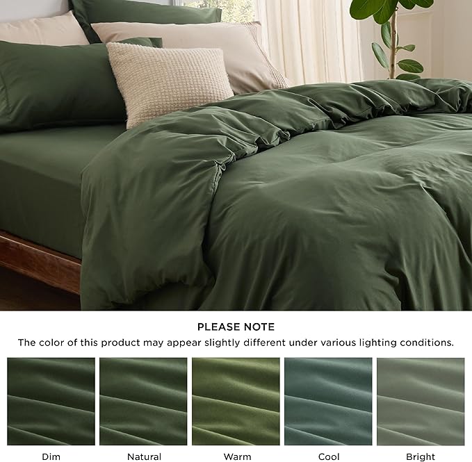 Bedsure Duvet Cover with Fitted Sheet King - Warm Deep Pocket, Hotel Luxury Soft Double Brushed Bedding Set with Zipper Closure, 1 Duvet Cover, 1 Fitted Sheet, 2 Pillow Shams, NO Comforter, Green