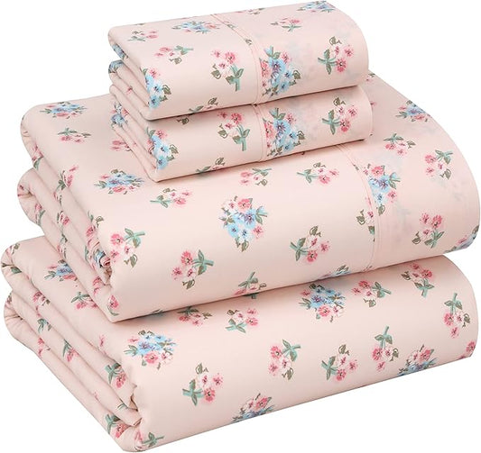 RUVANTI 100% Cotton California King Sheet Sets, 4 Pieces, Soft & Breathable Percale Weave Bedding, Deep Pocket 14", Hotel Standard, Crisp Cool Feel & Durable, Perfect Floral Sheets, Spring On
