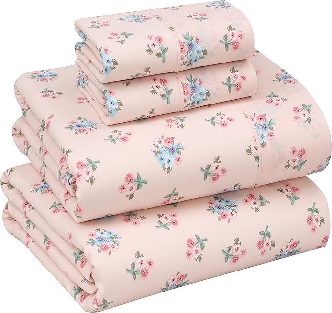 RUVANTI 100% Cotton King Size Sheets Set, 4 Pieces, Soft & Breathable Percale Weave Bedding, Deep Pocket 16", Hotel Standard, Crisp Cool Feel, Durable, Perfect Floral Bed Sheet, Spring On