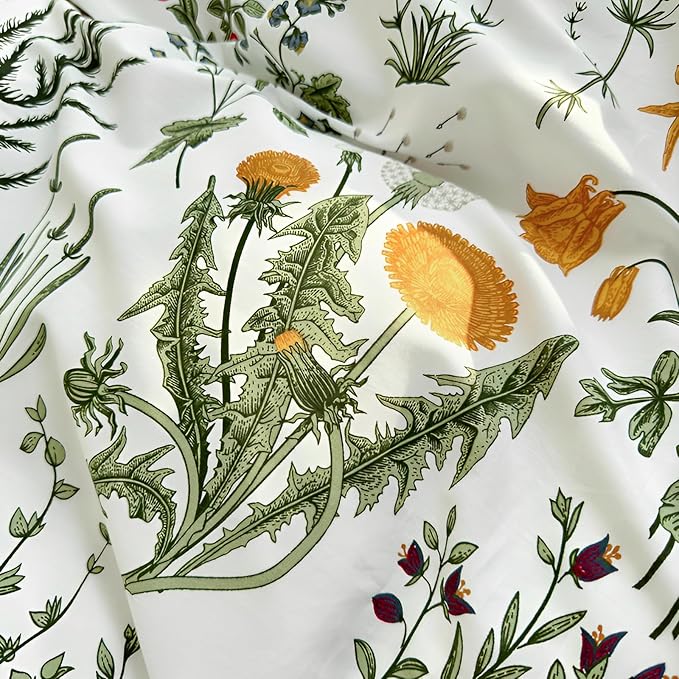 LifeTB Green Floral Comforter Set King Romantic Ruffle Comforter Vintage Botanical Flowers Comforter with 2 Pillowcases Boho Floral Lace Coquette Bedding Fluffy Comfy Farmhouse King Bed Comforter Set